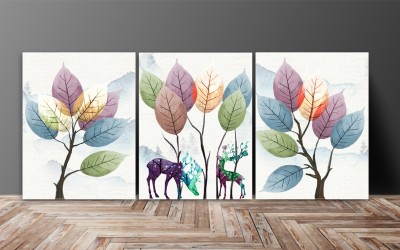 saf Flower Abstract Painting (Set of 3, 12 Inches X 27 Inches (SANFC12232) Digital Reprint 12 inch x 27 inch Painting(With Frame, Pack of 3)