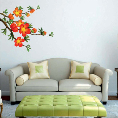 AH Decals 5 cm Romantic Flowers Non-Reusable Sticker(Pack of 1)