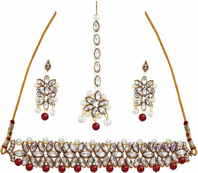 YouBella Alloy Gold-plated Red, White Jewellery Set(Pack of 1)