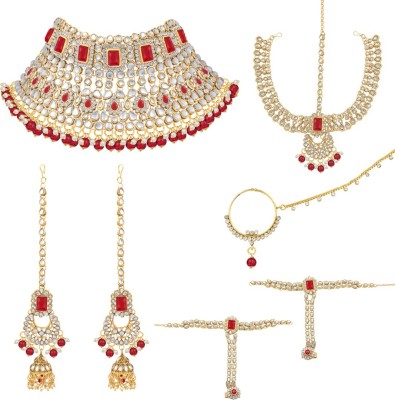 PEORA Brass Gold-plated Gold, Red, Silver Jewellery Set(Pack of 1)