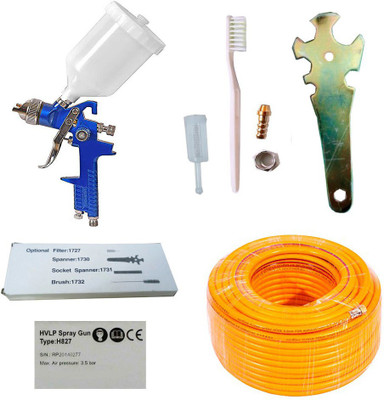 Air-ga H827 Hvlp Paint Spray Gun 1.4 mm with Tool kit & 10 meter Compressor Pipe HVLP Sprayer(Blue)