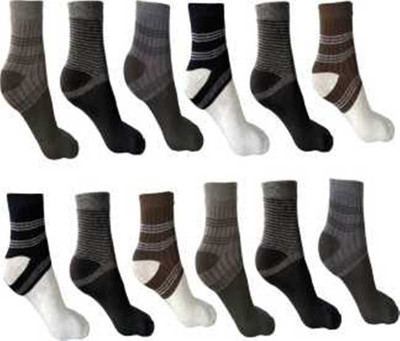 RAJAVI Men Striped Mid-Calf/Crew(Pack of 12)
