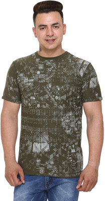 SHAUN Printed Men Round Neck Reversible Dark Green T-Shirt