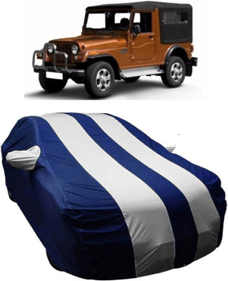 MoTRoX Car Cover For Mahindra Jeep (With Mirror Pockets)(Blue, White)