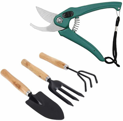 SHREETA Garden Tool Set Combo with Flower Cutter Heavy Gardening Cut Tool with Garden Tool Set(Wooden Handle and Black Metal) 1 Set Gardening Tools & 1 Pieces Flower Cutter Garden Tool Kit(4 Tools)