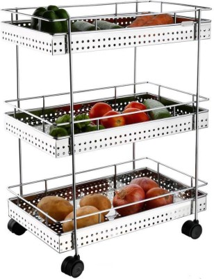 N H Enterprise 3 Layer Perforated fruit and vegetable Stainless Steel Kitchen Trolley(Pre-assembled)