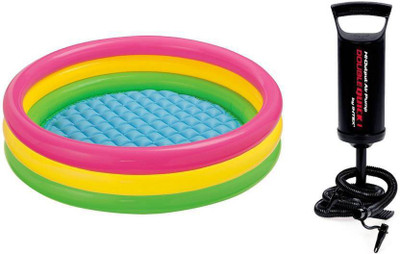 INTEX COMBO AIR PUMP & 3 FOOT ROUND INFLATABLE BABY POOL_123 Inflatable Swimming Pool(Multicolor)