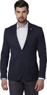 PARK AVENUE Solid Single Breasted Formal Men Blazer(Blue)