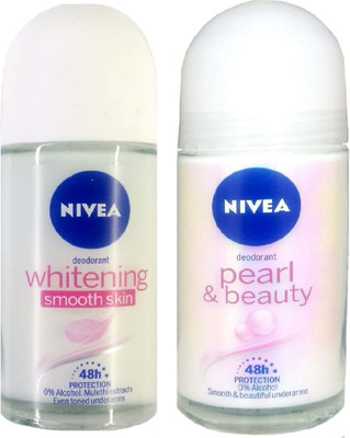 NIVEA Whitening Smooth Skin+ Pearl & Beauty Deodorant Roll-on 25+25ml Deodorant Roll-on  -  For Women(50 ml, Pack of 2)