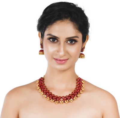 DISHARTS Terracotta Red, Gold Jewellery Set(Pack of 1)