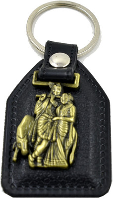 faynci Radha Krishna Antique Gold Leather Key Chain Key Chain