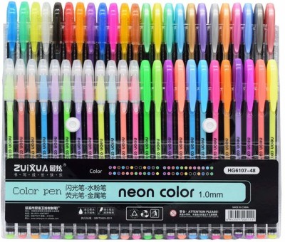 Zuixua 48 COLORFUL NEON GLITTER GEL INK PEN SET FOR KIDS/ADULTS/ARTIST (MULTICOLOR) Gel Pen(Pack of 48, Multicolor)