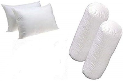 Manswini Creation Microfibre Plain, Size of Bolster (13x26) and Pillow (17x27 ) Inch Bolster Pack of 4(White)