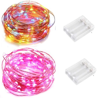 MANSAA® 50 LEDs 4.98 m Pink, Red, Green, Blue Steady String Rice Lights(Pack of 2)