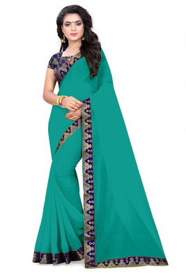 RASIKAA Solid/Plain Bollywood Chiffon Saree(Light Blue)