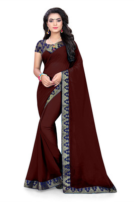 RASIKAA Solid/Plain Bollywood Chiffon Saree(Brown)