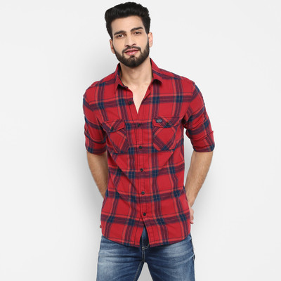 mufti-men-checkered-casual-dark-blue-red-shirt