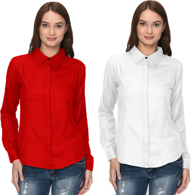 Thisbe Women Solid Casual Red, White Shirt(Pack of 2)
