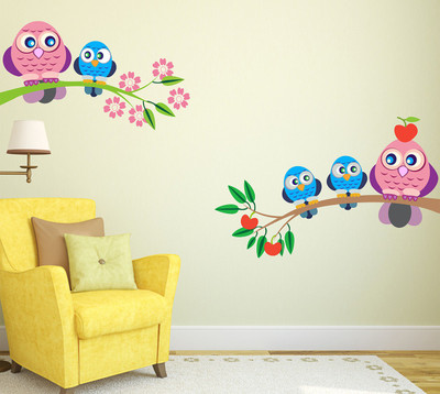 fuzzy 140 cm birds tree Self Adhesive Sticker(Pack of 1)
