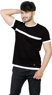 Kore Cloting Point Colorblock Men Round Neck Black T-Shirt