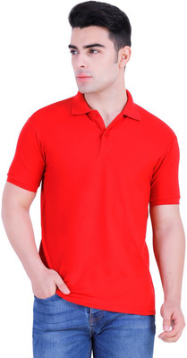 stars collection Solid Men Polo Neck Red T-Shirt