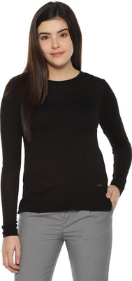 Van Heusen Casual Regular Sleeve Solid Women Black Top