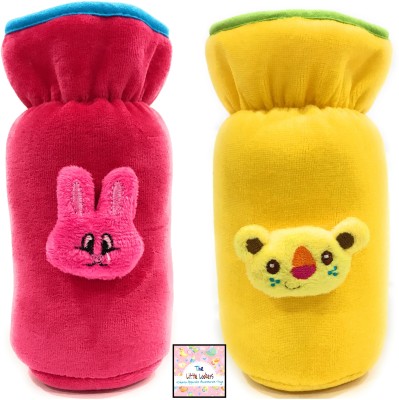 The Little Lookers ™ /Broad Neck Feeders Soft Plush Stretchable Baby Feeding Bottle Cover with Easy to hold Strap | Suitable for 240, 260ml & 330ml | Cute Animated Plush Toy Pack of 2 (Pink & Yellow)(Pink, Yellow)