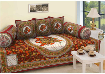 Keyline Cotton Damask Diwan Set(Multicolor)