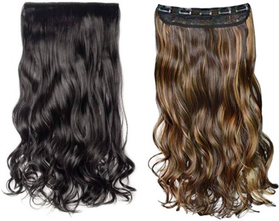 Maahal Best Quality 26Inches Curly  Extension Black & Golden Highlighted Hair Extension