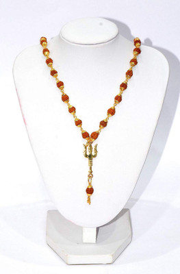 RUDRA DIVINE Golden Cap Mala With Trishul Rudraksha Locket Brass Pendant Set