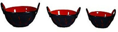 caffeine Ceramic Handmade Half Red & Black Leaf Print Kadhai 20 cm, 16 cm, 14 cm diameter 1.1 L, 0.6 L, 0.35 L capacity(Ceramic)