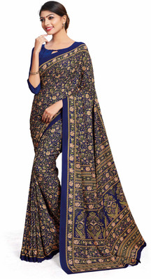Miraan Printed Daily Wear Crepe Saree(Dark Blue)