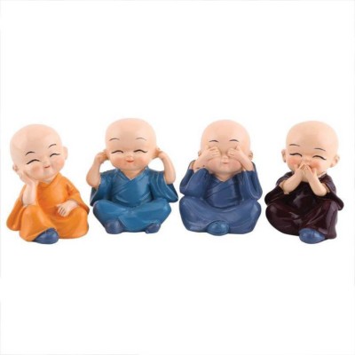 AROHI ENTERPRISES Multicolor 4 Monks Buddha Figurines – for Home Décor| Office Décor| Chrismas Décor| Diwali Décor| Vaastu Décor| Fengshui Decorative Showpiece Decorative Showpiece  -  2.5 cm(Polyresin, Multicolor)