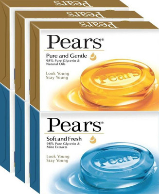 Pears Pure & Gentle and Soft & Fresh Bathing Bar Epic (750 g, Pack of 6)(6 x 125 g)