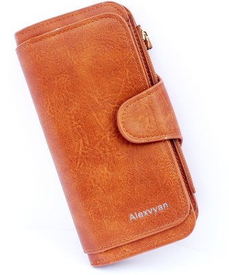 AlexVyan Women Khaki, Tan Genuine Leather Wallet(17 Card Slots)