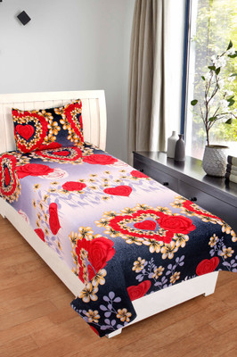 VAS COLLECTIONS 140 TC Polycotton Single Printed Flat Bedsheet(Pack of 1, Red, Blue)