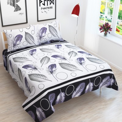 NC CREATIONS 144 TC Polycotton Double Printed Fitted & Flat Bedsheet(Pack of 1, White)