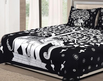 Winksome 155 TC Cotton King Animal Flat Bedsheet(Pack of 1, Black, White)
