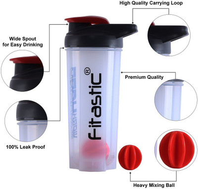 Fitastic 700 ml Plastic Shaker(Pack of 1, White)