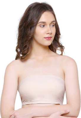 Fashnet Padded Strapless Tube Bra With Back Hook Women Bandeau/Tube Lightly Padded Bra(Beige)