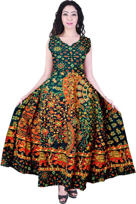 Madanam Women Maxi Green Full Length Dress