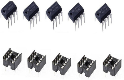 Technical hut 5Pcs NE555 Timer ICs Plus With 8 Pin IC Base Electronic Components Electronic Hobby Kit