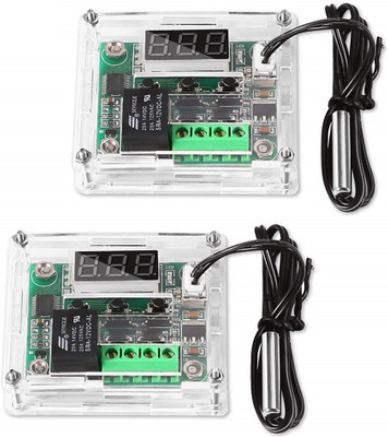 REES52 2 Pcs W1209 Thermometer Thermo Controller + Case Enclosure Transparent Acrylic Box Clear Cover Display Lights Electronic Hobby Kit