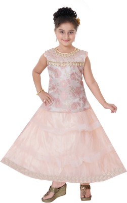 Saarah Girls Maxi/Full Length Party Dress(Pink, Sleeveless)