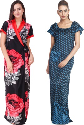 YUALIN CREATION Women Nighty with Robe(Blue)