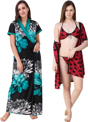 YUALIN CREATION Women Robe and Lingerie Set(Multicolor)