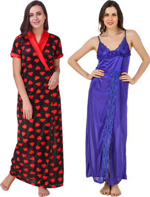YUALIN CREATION Women Nighty with Robe(Blue)