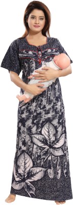 Mallinath Women Maternity/Nursing Nighty(Black)