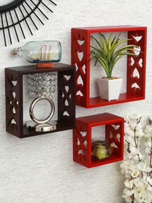 HOME SPARKLE Wooden Wall Shelf For Home Decor MDF (Medium Density Fiber) Wall Shelf(Number of Shelves - 3, Red, Brown)