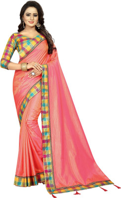 Online Bazaar Solid/Plain Bollywood Cotton Silk Saree(Pink)